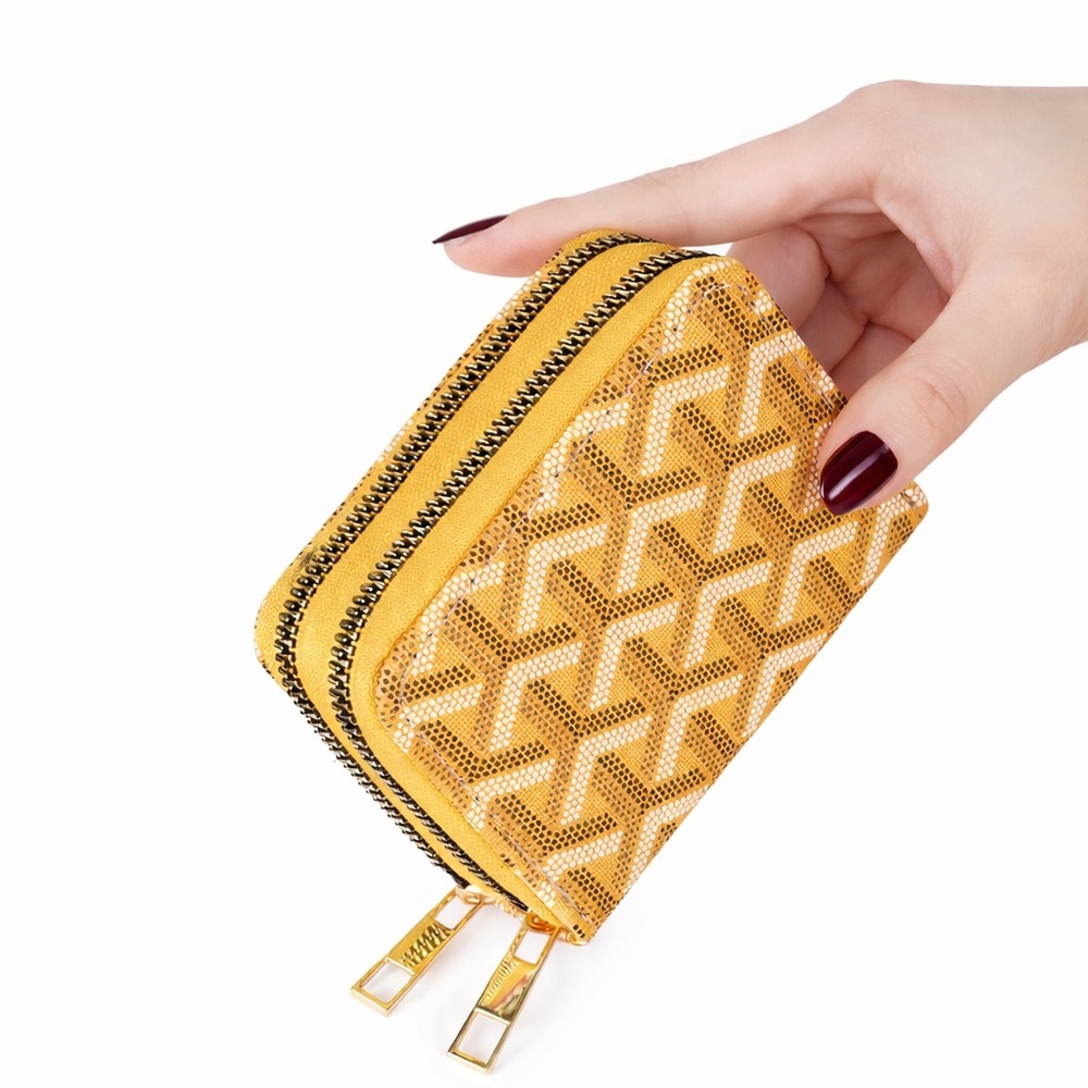 Luxury Compact Card Holder in Jaune/Yellow | Structured Accordion Travel Wallet - Picture 2 of 4